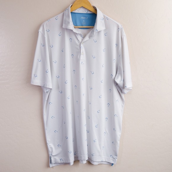 Johnnie O Men's Performance Golf Polo Shirt White Whiskey Glass Print Size XL - Picture 2 of 15